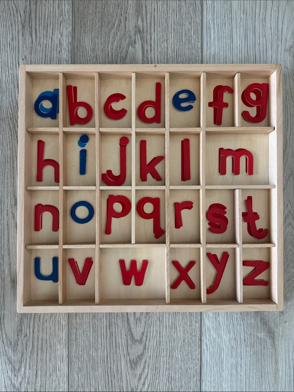 Montessori Wooden Movable Alphabet Lowercase Set - Red & Blue Letters